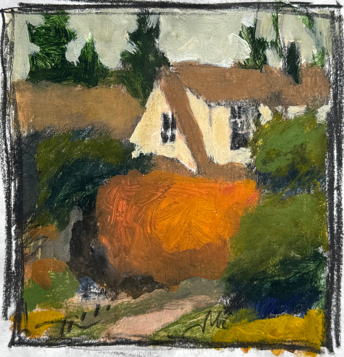 House in Hedges Artwork by Bob Schlegel, Dana Gallery Artist