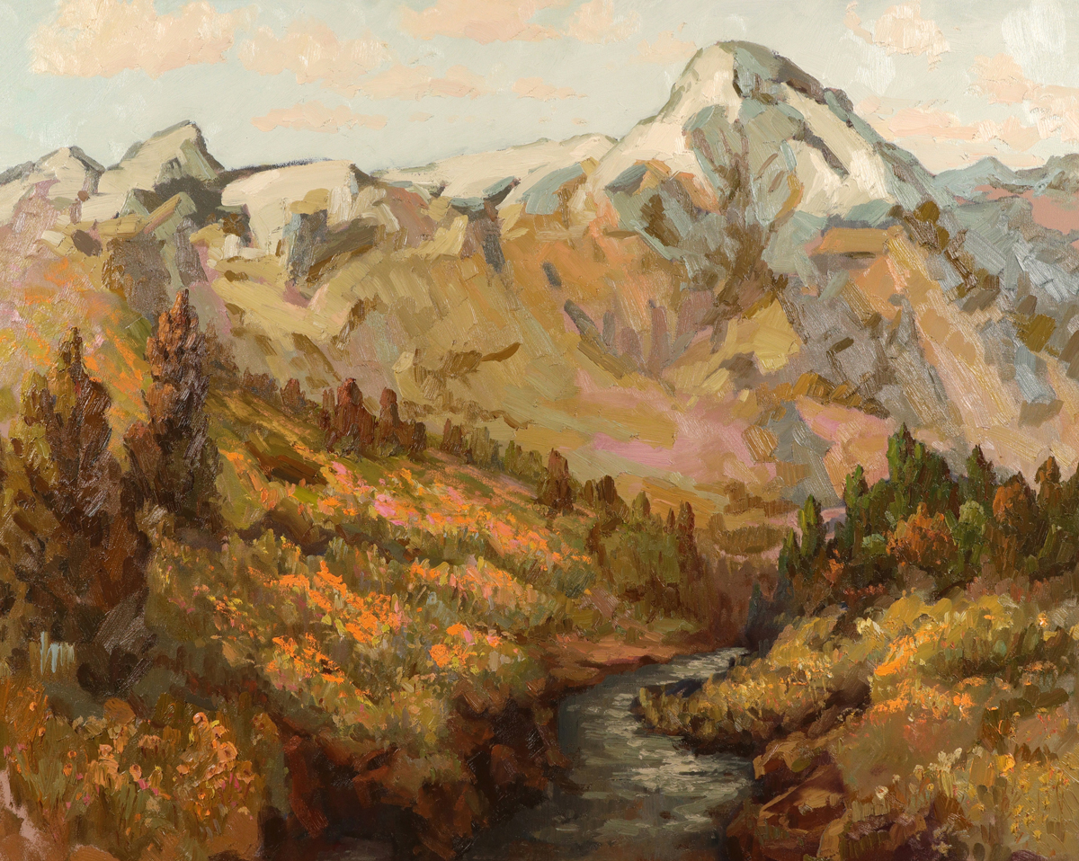 Orange Blossoms and Peaks Painting by Ryan Shuman, Dana Gallery Artist