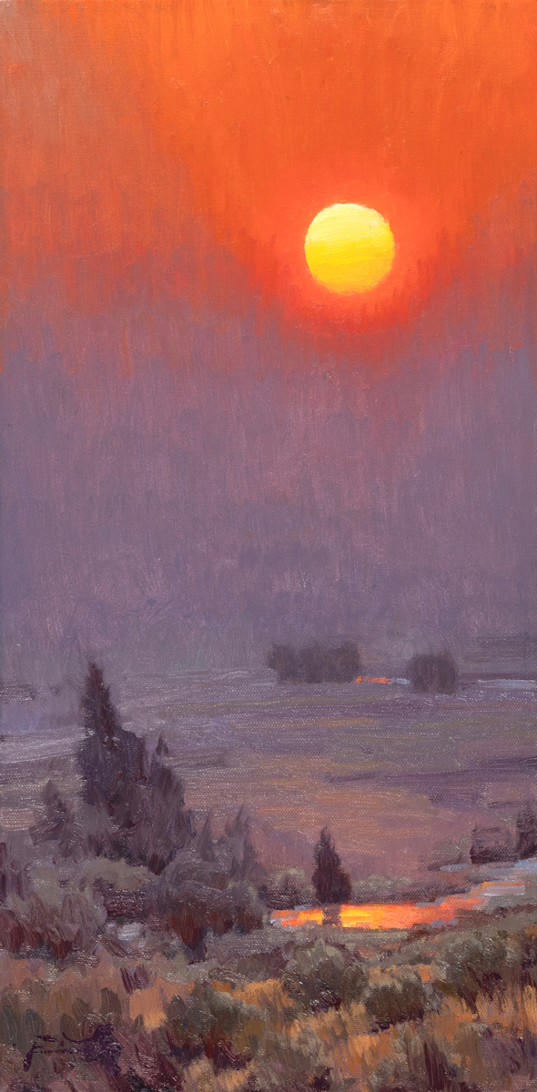 SOLD Fire Season Painting Available for Purchase by Robbie Moore, Western Artist at Dana Gallery in Missoula Montana