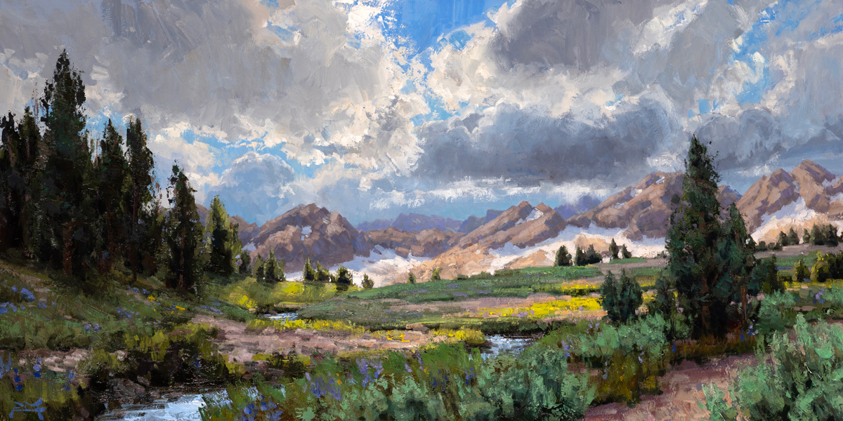 Into the Rockies Painting Available for Purchase by Robbie Moore, Western Artist at Dana Gallery in Missoula Montana