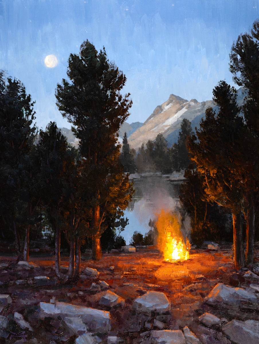 SOLD Night's Setting Painting Available for Purchase by Robbie Moore, Western Artist at Dana Gallery in Missoula Montana