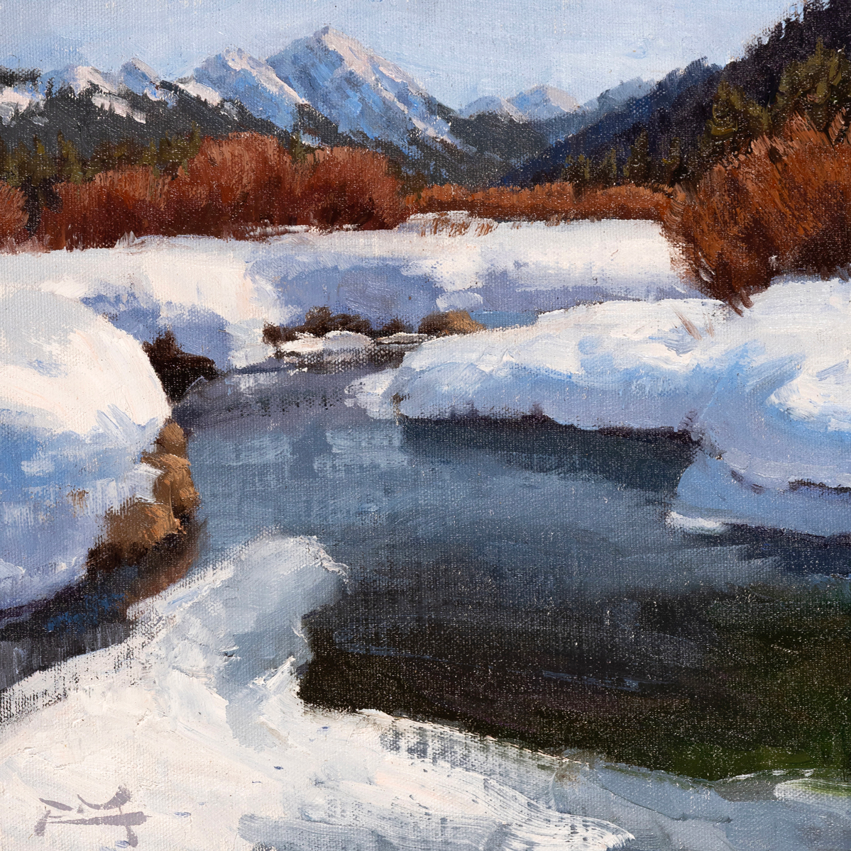 SOLD Winter's Expanse Painting Available for Purchase by Robbie Moore, Western Artist at Dana Gallery in Missoula Montana